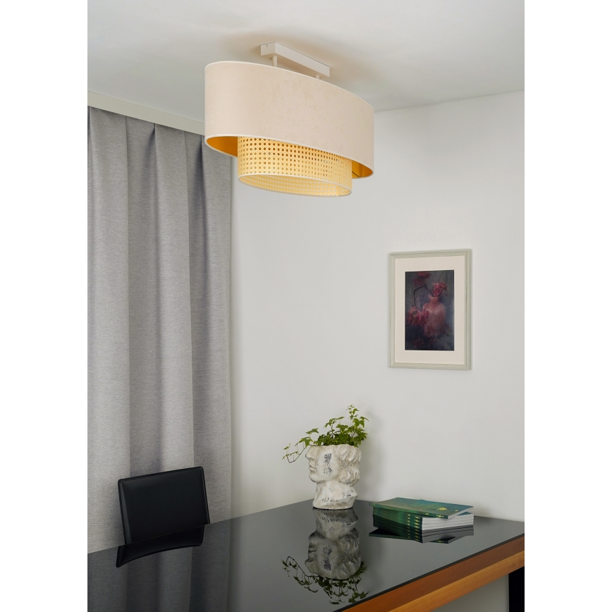 Duolla - Nadgradni luster DOUBLE OVAL RATTAN 2xE27/15W/230V kremasta/ratan
