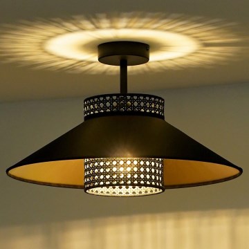 Duolla - Nadgradni luster RIO RATTAN 1xE27/15W/230V pr. 45 cm crno/zlatna