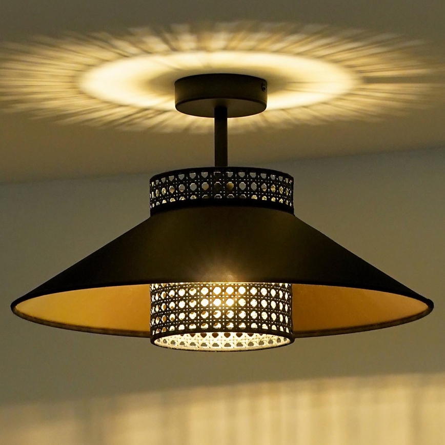 Duolla - Nadgradni luster RIO RATTAN 1xE27/15W/230V pr. 45 cm crno/zlatna