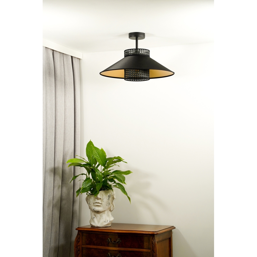 Duolla - Nadgradni luster RIO RATTAN 1xE27/15W/230V pr. 45 cm crno/zlatna