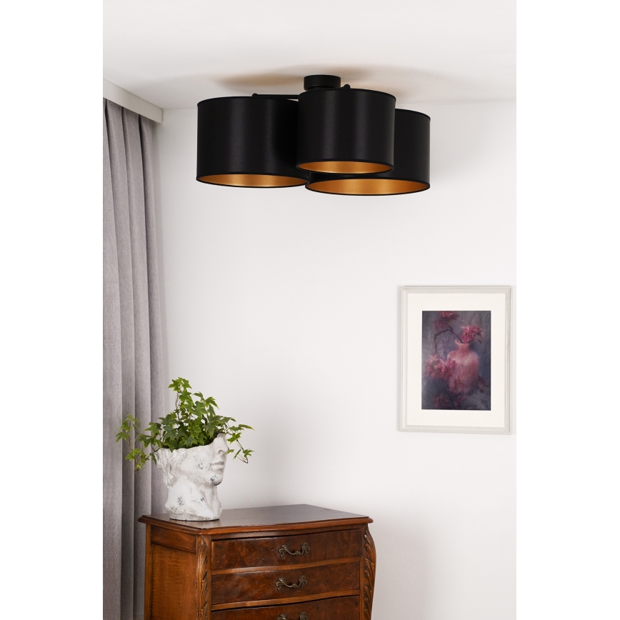 Duolla - Nadgradni luster ROLLER TRIO SHINY 3xE27/15W/230V crno/zlatna