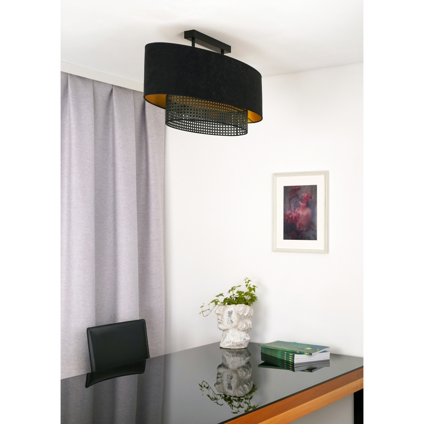 Duolla - Plafonski luster DOUBLE OVAL RATTAN 2xE27/15W/230V crna/ratan