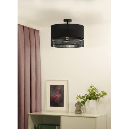 Duolla - Plafonski luster DOUBLE RATTAN 1xE27/15W/230V prečnik 40 cm, crne boje