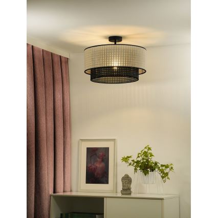 Duolla - Plafonski luster RATTAN YUTE 1xE27/15W/230V, prečnik 45 cm, krem/crna