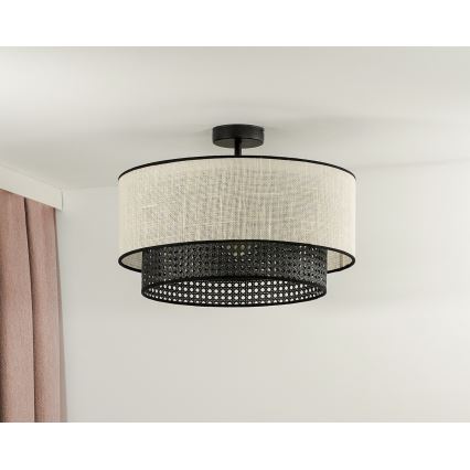 Duolla - Plafonski luster RATTAN YUTE 1xE27/15W/230V, prečnik 45 cm, krem/crna