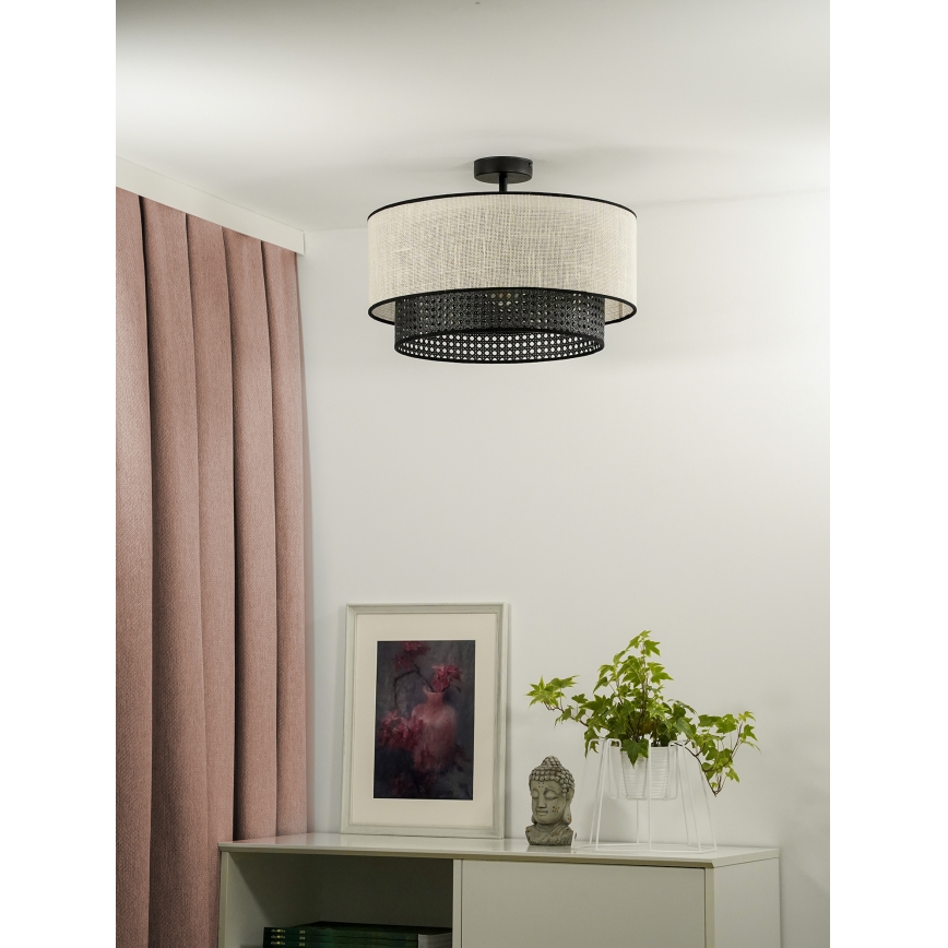 Duolla - Plafonski luster RATTAN YUTE 1xE27/15W/230V, prečnik 45 cm, krem/crna