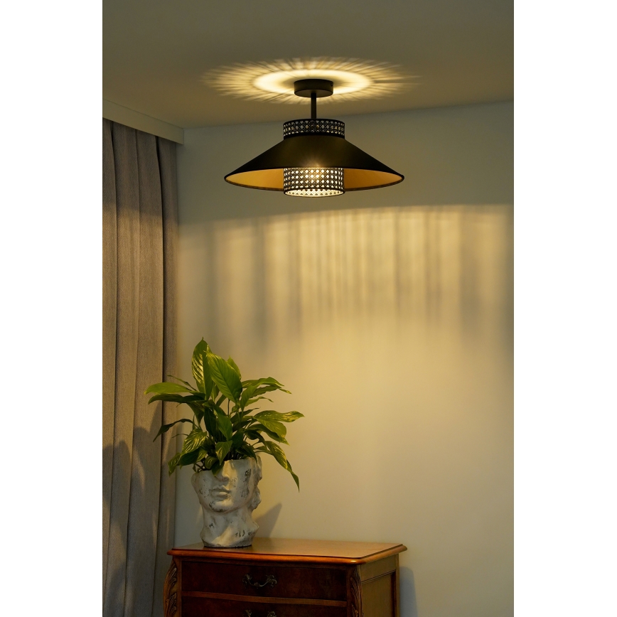Duolla - Plafonski luster RIO RATTAN 1xE27/15W/230V prečnik 45 cm crna/zlatna