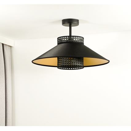 Duolla - Plafonski luster RIO RATTAN 1xE27/15W/230V prečnik 45 cm crna/zlatna