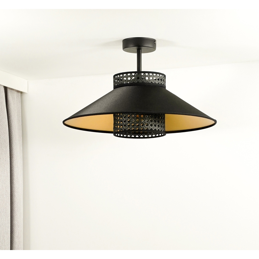 Duolla - Plafonski luster RIO RATTAN 1xE27/15W/230V prečnik 45 cm crna/zlatna
