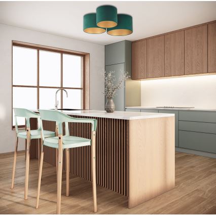 Duolla - Plafonsko svetlo ROLLER TRIO 3xE27/60W/230V zeleno/zlatno