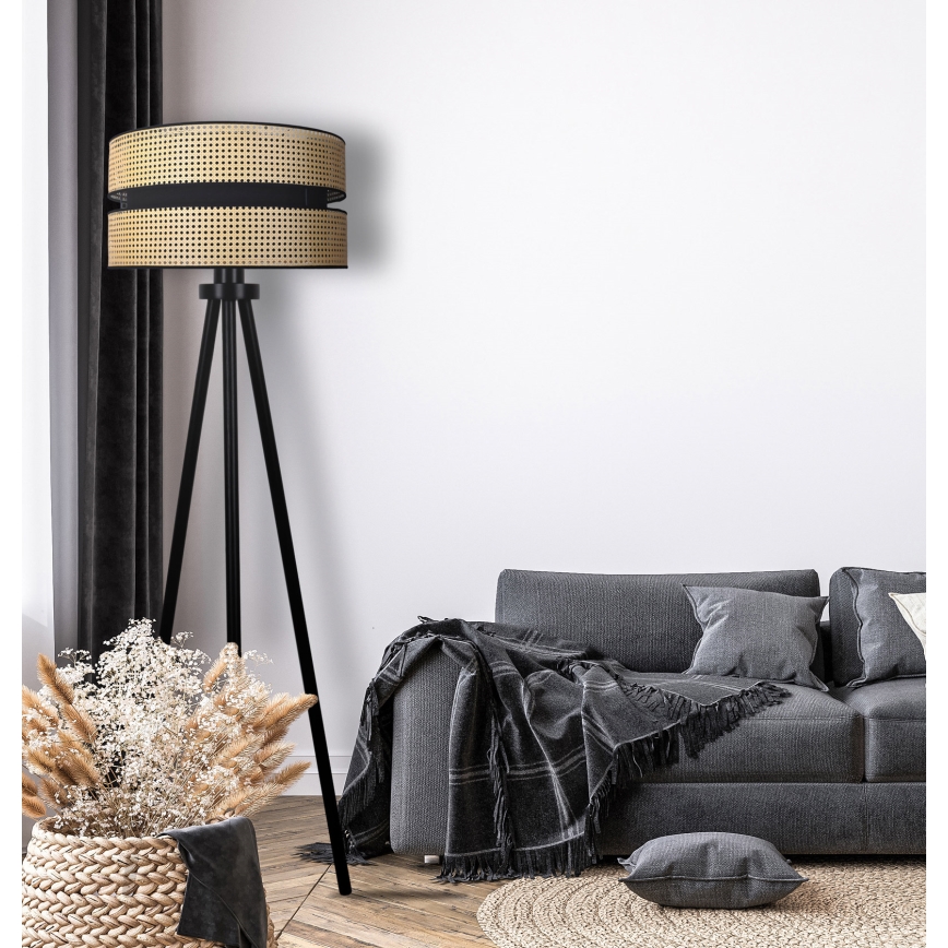 Duolla - Podna lampa DUO 1xE27/15W/230V pr. 40 cm ratan/crno