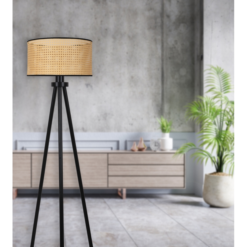 Duolla - Podna lampa ROLLER 1xE27/15W/230V prečnik 45 cm ratan/crna