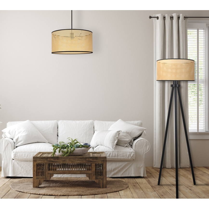 Duolla - Podna lampa ROLLER 1xE27/15W/230V prečnik 45 cm ratan/crna