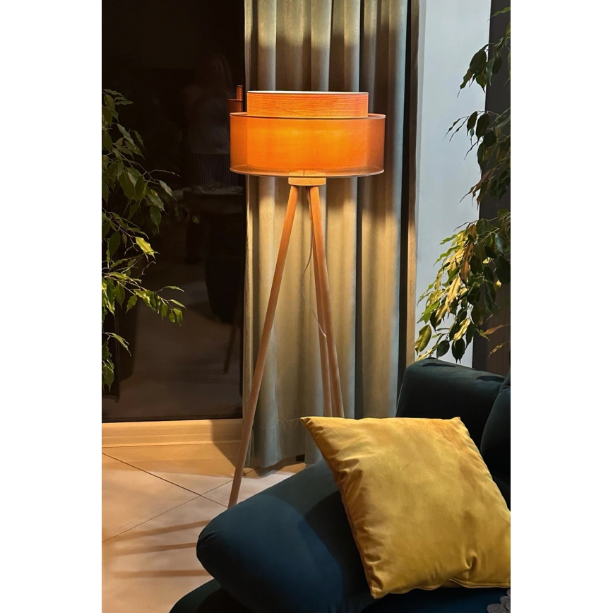 Duolla - Podna lampa WOOD BOHO 1xE27/15W/230V pr. 45 cm bakrena/braon/bež