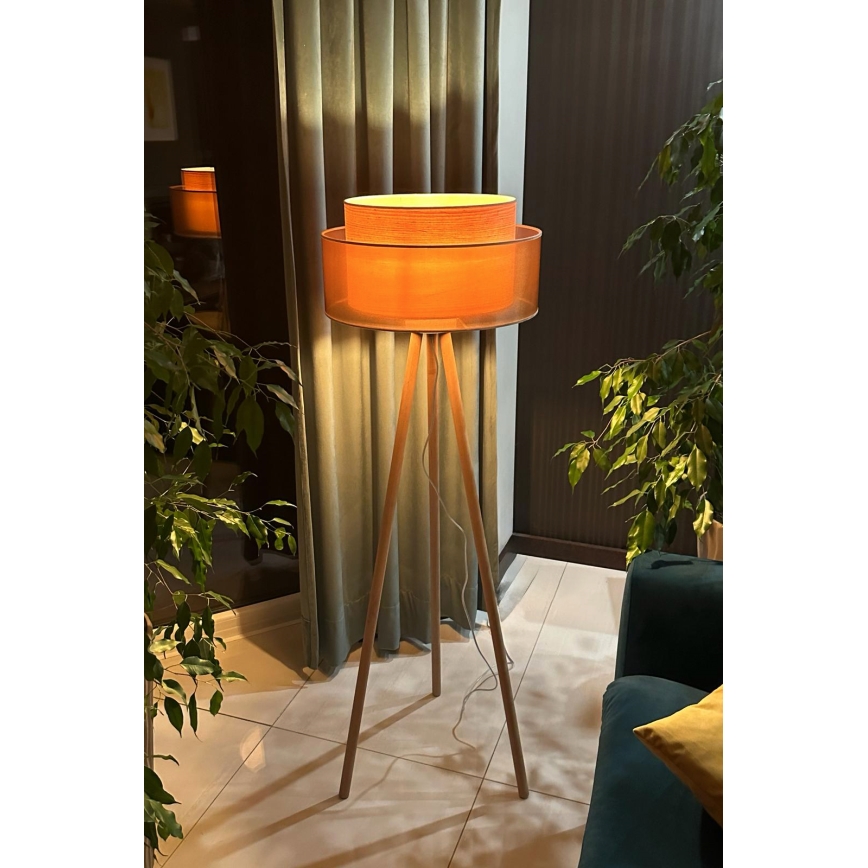Duolla - Podna lampa WOOD BOHO 1xE27/15W/230V pr. 45 cm bakrena/braon/bež