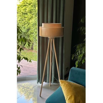 Duolla - Podna lampa WOOD BOHO 1xE27/15W/230V pr. 45 cm bakrena/braon/bež