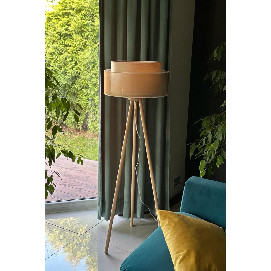 Duolla - Podna lampa WOOD BOHO 1xE27/15W/230V pr. 45 cm bakrena/braon/bež