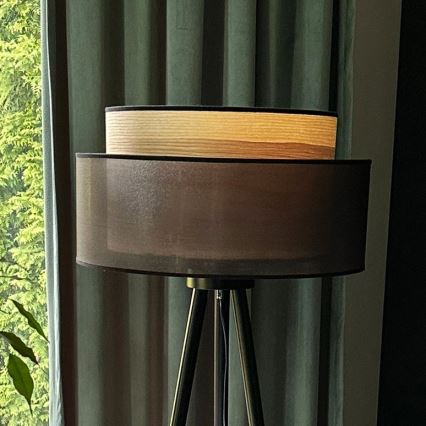 Duolla - Podna lampa WOOD BOHO 1xE27/15W/230V pr. 45 cm crno/bež