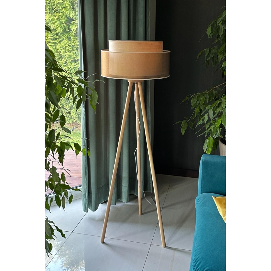 Duolla - Podna lampa WOOD BOHO 1xE27/15W/230V prečnik 45 cm bakarna/braon/bež
