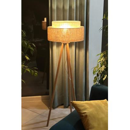 Duolla - Podna lampa YUTE BOHO 1xE27/15W/230V prečnika 45 cm braon/krem
