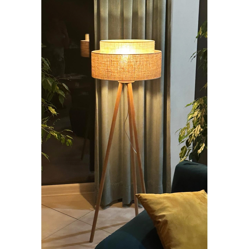 Duolla - Podna lampa YUTE BOHO 1xE27/15W/230V prečnika 45 cm braon/krem