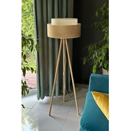 Duolla - Podna lampa YUTE BOHO 1xE27/15W/230V prečnika 45 cm braon/krem