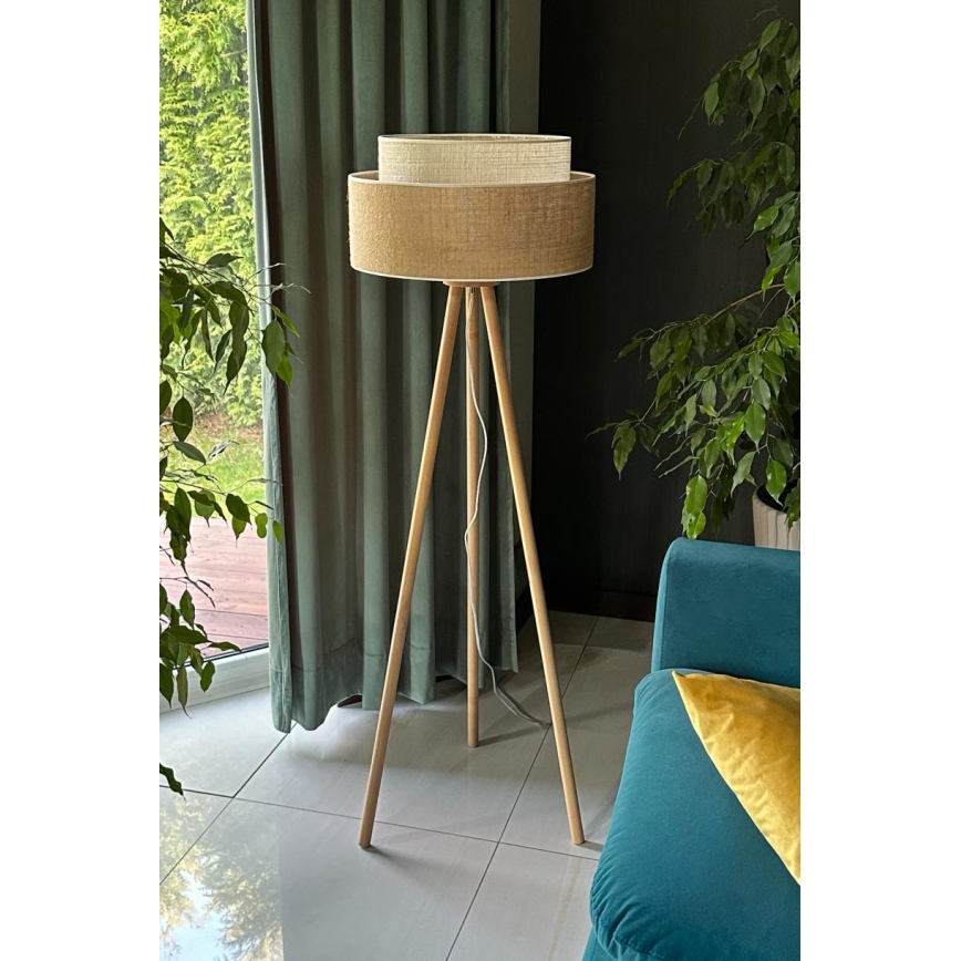 Duolla - Podna lampa YUTE BOHO 1xE27/15W/230V prečnika 45 cm braon/krem