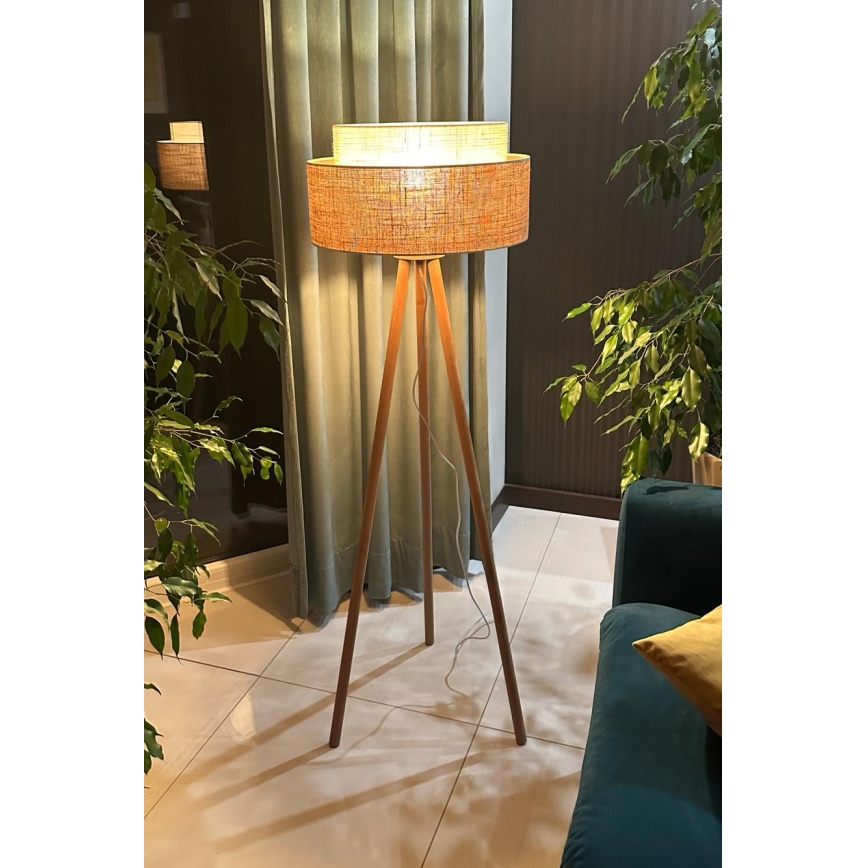 Duolla - Podna lampa YUTE BOHO 1xE27/15W/230V prečnika 45 cm braon/krem