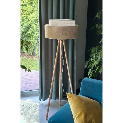 Duolla - Podna lampa YUTE BOHO 1xE27/15W/230V prečnika 45 cm braon/krem
