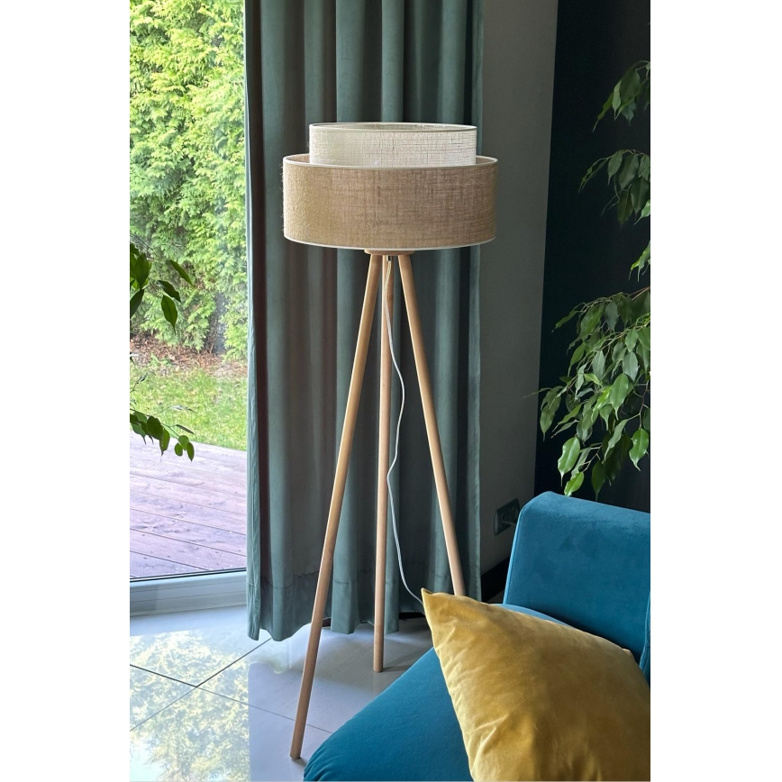 Duolla - Podna lampa YUTE BOHO 1xE27/15W/230V prečnika 45 cm braon/krem