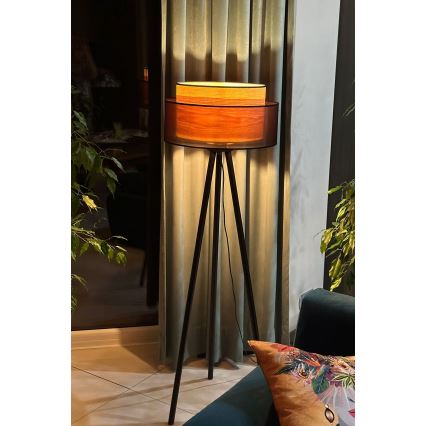 Duolla - Stojeća lampa WOOD BOHO 1xE27/15W/230V prečnik 45 cm crna/bež