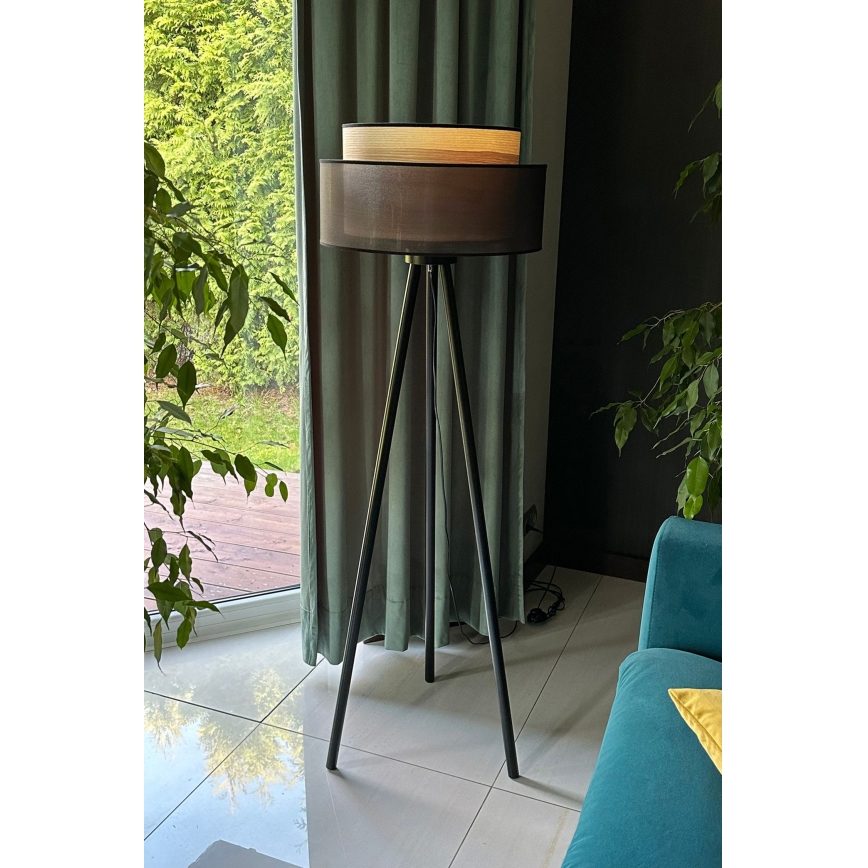 Duolla - Stojeća lampa WOOD BOHO 1xE27/15W/230V prečnik 45 cm crna/bež
