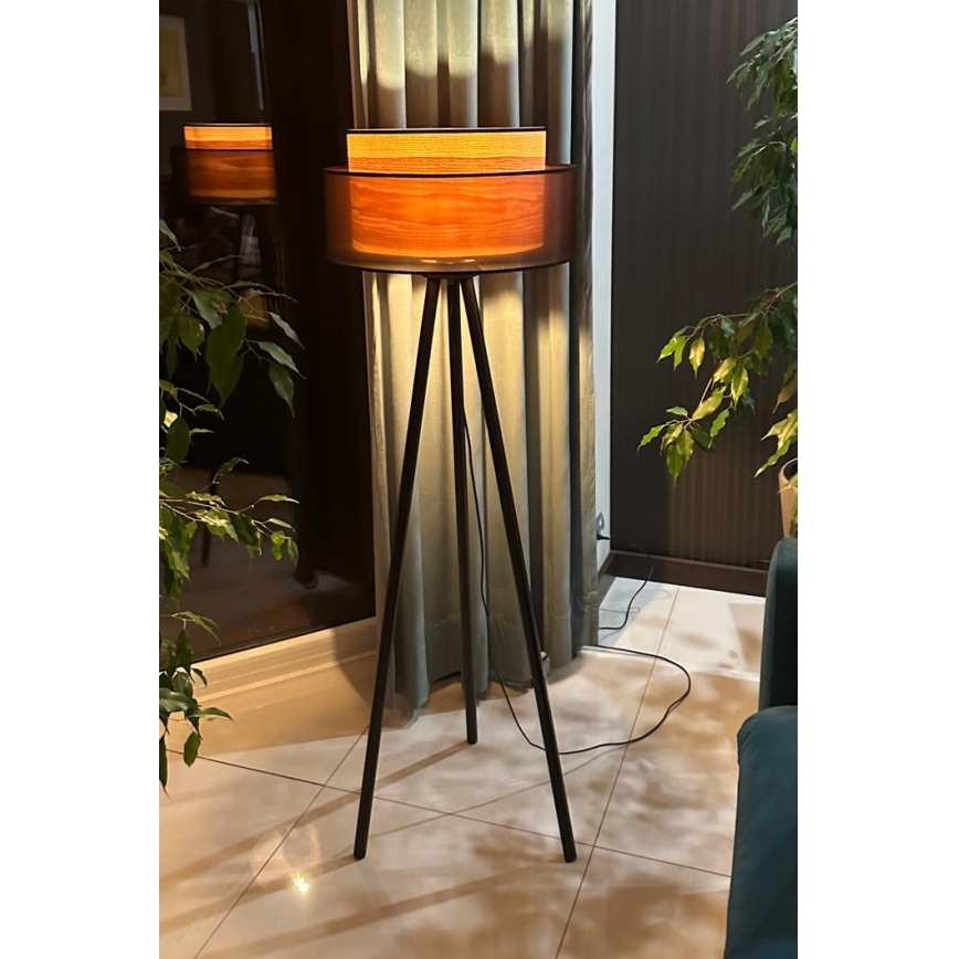 Duolla - Stojeća lampa WOOD BOHO 1xE27/15W/230V prečnik 45 cm crna/bež