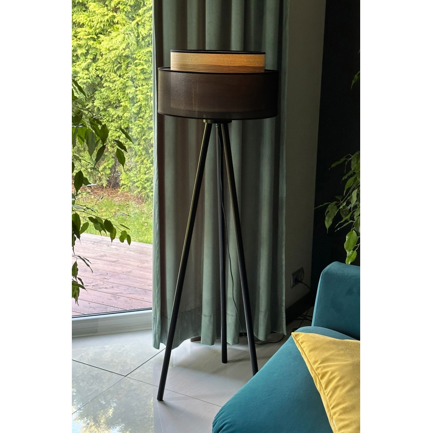 Duolla - Stojeća lampa WOOD BOHO 1xE27/15W/230V prečnik 45 cm crna/bež