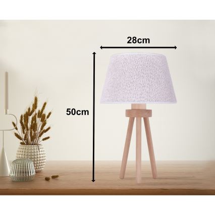 Duolla - Stona lampa BOUCLE 1xE27/15W/230V pr. 28 cm bela/drvo
