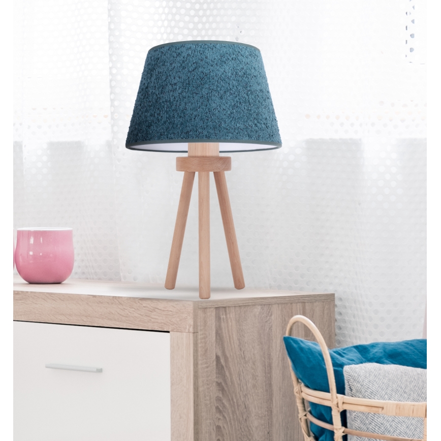 Duolla - Stona lampa BOUCLE 1xE27/15W/230V pr. 28 cm tirkizna/drvo
