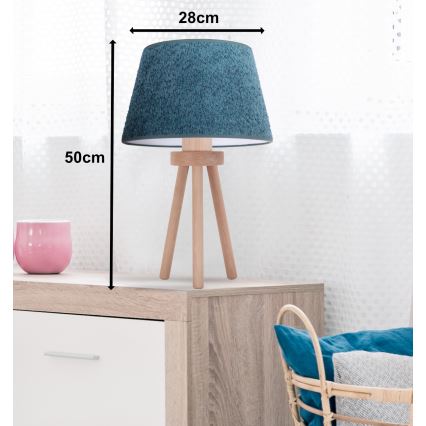Duolla - Stona lampa BOUCLE 1xE27/15W/230V pr. 28 cm tirkizna/drvo