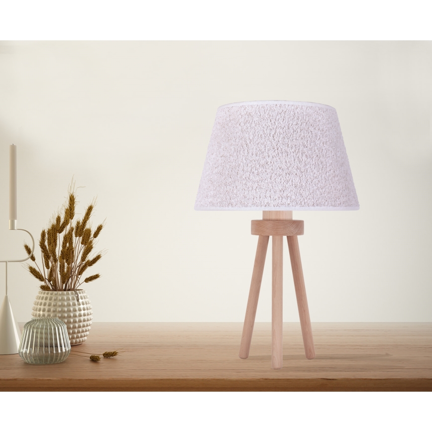 Duolla - Stona lampa BOUCLE 1xE27/15W/230V, prečnik 28 cm, bela/drvo