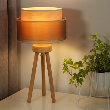 Duolla - Stona lampa WOOD BOHO 1xE27/15W/230V pr. 25 cm bakrena/braon/bež
