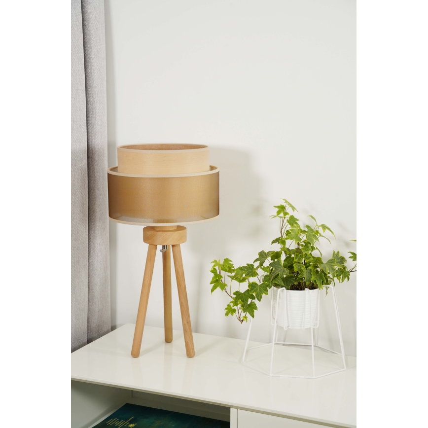 Duolla - Stona lampa WOOD BOHO 1xE27/15W/230V pr. 25 cm bakrena/braon/bež