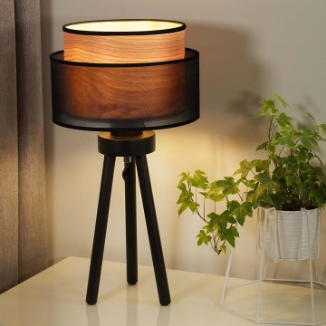 Duolla - Stona lampa WOOD BOHO 1xE27/15W/230V pr. 25 cm crno/bež