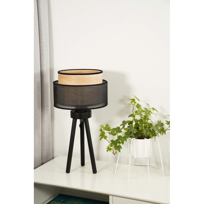 Duolla - Stona lampa WOOD BOHO 1xE27/15W/230V pr. 25 cm crno/bež