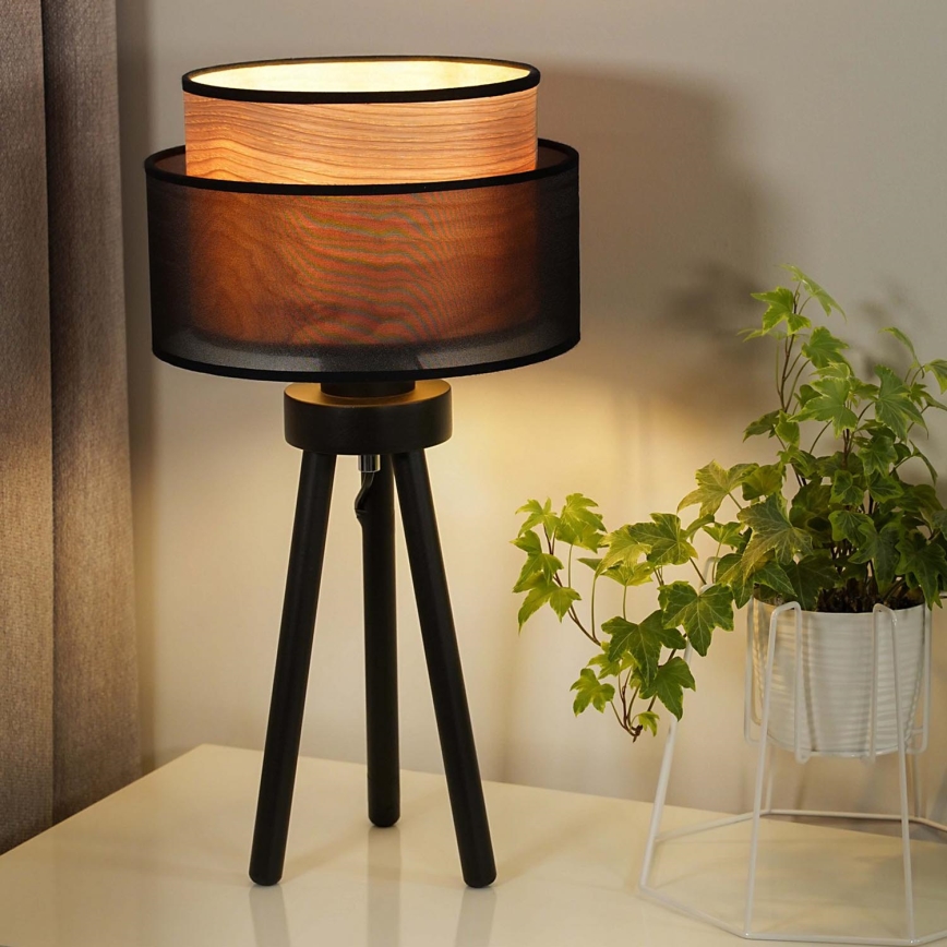 Duolla - Stona lampa WOOD BOHO 1xE27/15W/230V, prečnik 25 cm, crna/bež