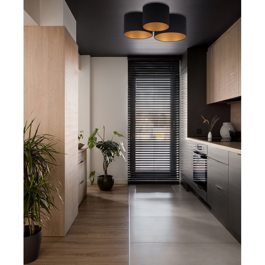 Duolla - Stropna svetiljka ROLLER TRIO 3xE27/60W/230V crna/zlatna