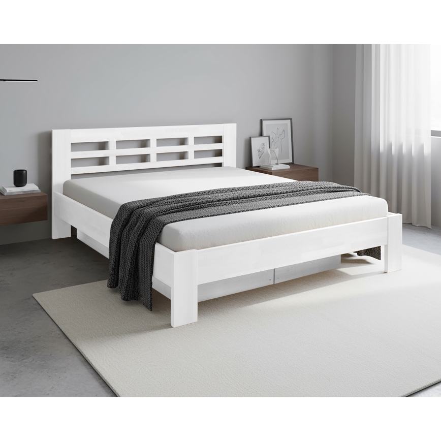 Dvokrevetni krevet od masivnog drveta sa prostorom za odlaganje ANGELA 180x200 cm beo