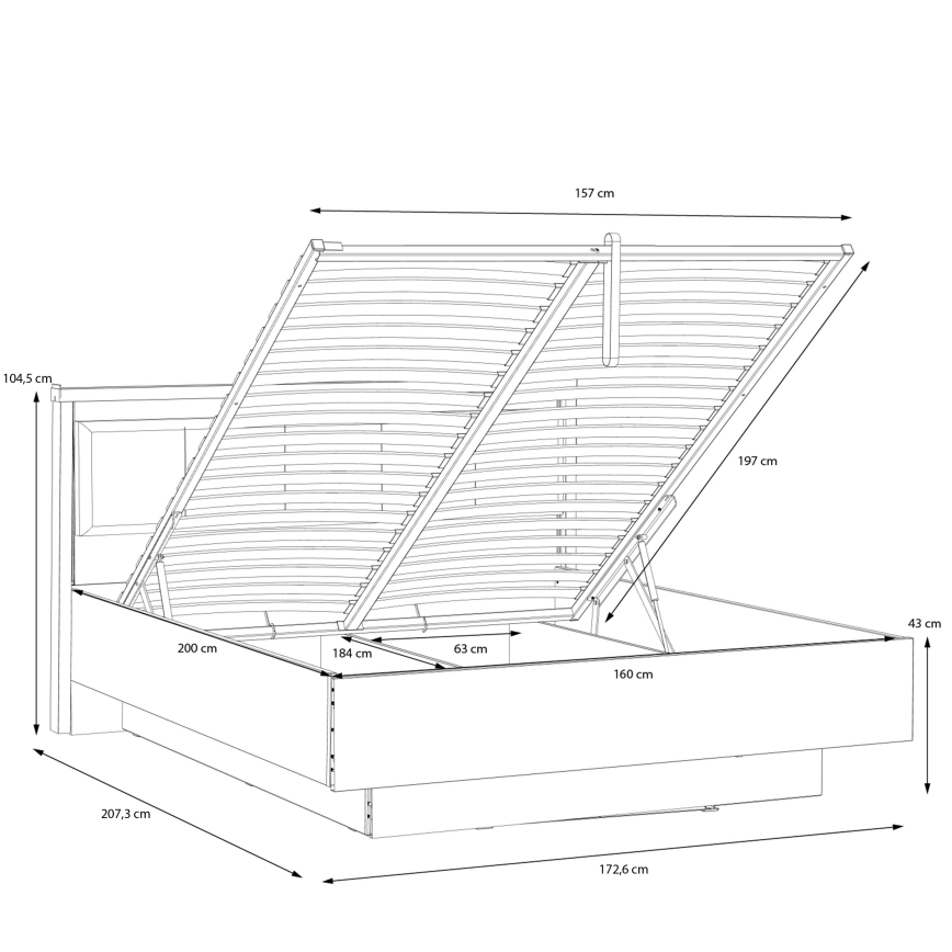 Dvokrevetni krevet sa prostorom za odlaganje OREN 160x200 cm, braon/crna