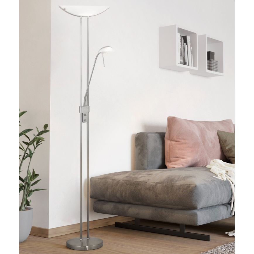 Eglo 25869 - Prigušiva podna lampa BAYA 1xR7s/230W/230V + 1xG9/33W mat krom
