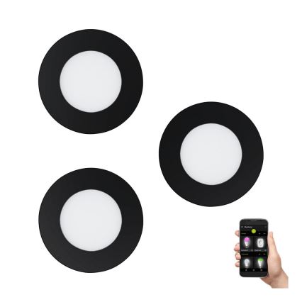 Eglo 31743 - Komplet 3x LED prigušiva kupatilska ugradna svetla FUEVA-Z 1xLED/2,8W/230V 2700-6500 IP44 crna prečnik 8,5 cm