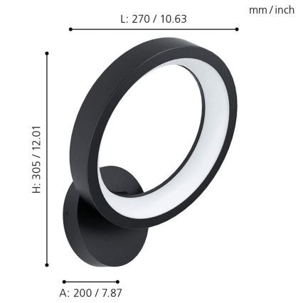 Eglo 32325 - LED RGBW Prigušiva zidna lampa MARGHERA-C LED/16W/230V 2700-6500K crno