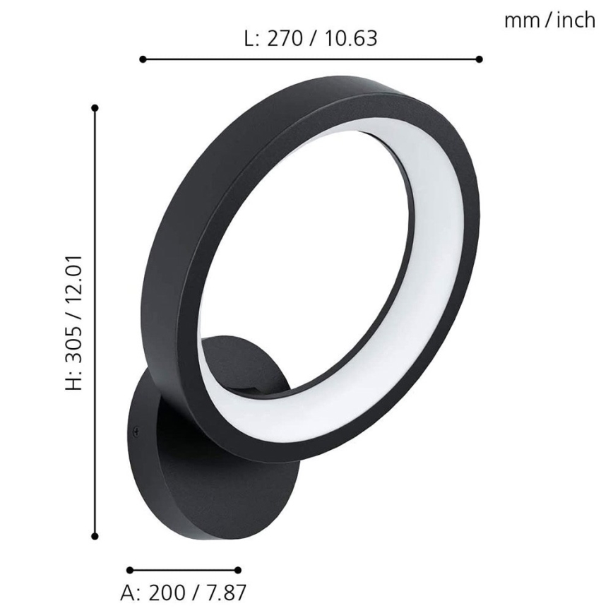 Eglo 32325 - LED RGBW Prigušiva zidna lampa MARGHERA-C LED/16W/230V 2700-6500K crno